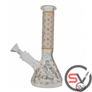 RICK AND MORTY FISHNETS GLASS BEAKER WATER PIPE with ICE CATCHER 8inch (GLOW IN THE DARK)